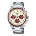 Casio Men’s Analog Quartz Watch MTP1374D5A2VD — 47mm, Stainless Steel Silver Bracelet, Beige Dial