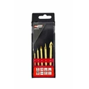 AWTools Set of 5 Titanium-Coated Carbide Drill Bits with Cylindrical Shank for Glass and Tiles AW42710