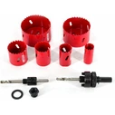 AWTools HSS M3 Hole Saw Set for Wood 6pc + 2 Adapters (22,29,35,44,67,73 mm) - AW49660