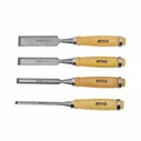 AWTools Σκαρπέλα Φάρδους Σετ 4τμχ (6,12,18,24 mm) με Ξύλινη Λαβή AW32903