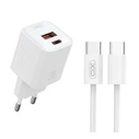 XO Φορτιστής PD20W με 2 εξόδους 1xUSB-A και 1xUSB-C με αποσπώμενο καλώδιο USB Type-C