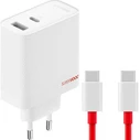 OnePlus GaN Charger with USB-A and USB-C Ports and USB-C to USB-C Cable, 80W Power Delivery, White (SUPERVOOC)