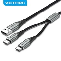 USB Cables Vention Nylon Braided USB 2.0 A Male to Dual Type C Male Y Splitter Cable 1M Gray Aluminum Alloy Type CQOHF