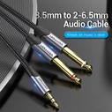VENTION Audio Cable Cotton Braided TRS 3.5mm Male to 2x 6.5mm Male 1m Gray Aluminum Alloy Type BARHF