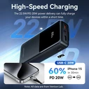 Power Bank Vention 20000mAh 22.5W Black LED Display with Built In Type C and Lightning Cables FHPB0