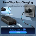 Power Bank Vention 20000mAh 22.5W Black LED Display with Built In Type C and Lightning Cables FHPB0