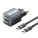 VENTION Φορτιστής GaN 2 Θυρών USB C A 30W 18W Gray με Καλώδιο USB C σε USB C 1M Black EU Plug TZ FEWH0 EU VENTZ FEWH0 EU