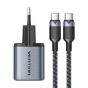 VENTION Φορτιστής GaN 2 Θυρών USB C A 30W 18W Gray με Καλώδιο USB C σε USB C 1M Black EU Plug TZ FEWH0 EU VENTZ FEWH0 EU