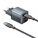 VENTION Φορτιστής GaN 2 Θυρών USB C A 30W 18W Gray με Καλώδιο USB C σε USB C 1M Black EU Plug TZ FEWH0 EU VENTZ FEWH0 EU