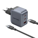 VENTION USB Charger 3 Port USB C C A GaN 70W with USB C to USB C Cable 1m EU Plug Gray