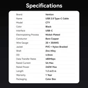 USB Cable VENTION Nylon Braided USB 2.0 Type C Male to Type C Male 5A 1.2m Black Zinc Alloy CTYBAV
