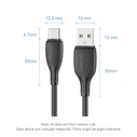 USB Cable Vention USB 2.0 A Male to C Male 3A 0.25m Black PVC Type CTWBC