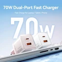 VENTION Φορτιστής GaN 2 Θυρών USB C A 70W 22 5W με Καλώδιο USB C σε USB C 1M EU Plug Pink TZ FCGP0 EU