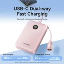 VENTION Power Bank 10000mAh 22.5W με ενσωματωμένο καλώδιο USB‑C, USB‑A & USB‑C θύρες — Ροζ