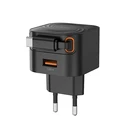 XO Fast Charger with Retractable Type-C Cable and 1 USB-A Port EU 20W L165
