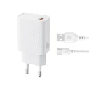 XO USB-A Charger 18W with Detachable USB Type-C Cable White L159