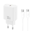XO Wall Charger USB C PD30W with Detachable USB C Cable White