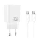 XO Wall Charger USB C PD30W with Detachable USB C Cable White