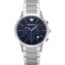Emporio Armani Men's Watch AR2486 43mm – Silver Stainless Steel Bracelet, Blue Dial