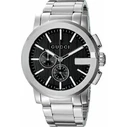 Gucci MAN YA101204 Men's Watch 44mm Silver Stainless Steel Bracelet Black Dial Quartz