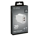 SBS Φορτιστής Τοίχου 2x USB-C PD 20W Λευκό