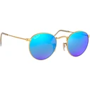 Ray Ban Round Metal Unisex Γυαλιά Ηλίου RB3447 112/4L - Χρυσός Μεταλλικός Σκελετός, Μπλε Polarized Καθρέφτης
