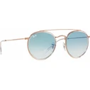 Ray Ban Γυαλιά Ηλίου Round Double Bridge Unisex RB3647N 51mm Χρυσό Μεταλλικό Σκελετό με Μπλε Ντεγκραντέ Φακό