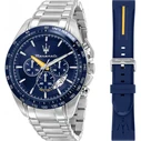 Maserati Ανδρικό Ρολόι 45mm Χρονογράφος R8871612039 Ασημί Μεταλλικό Μπρασελέ Μπλε Καντράν