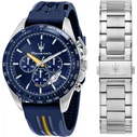 Maserati Ανδρικό Ρολόι 45mm Χρονογράφος R8871612039 Ασημί Μεταλλικό Μπρασελέ Μπλε Καντράν