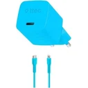 TTEC Φορτιστής Ταξιδιού SmartCharger GaN 20W PD με Καλώδιο USB C σε Lightning 120 cm Neon Blue