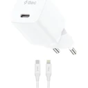 TTEC SmartCharger Travel Charger 20W PD GAN USB-C Lightning Cable 150cm White