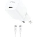 TTEC Φορτιστής Ταξιδίου SmartCharger GaN 30W PD με Καλώδιο USB C σε USB C 60W Λευκό