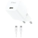 TTEC Φορτιστής Ταξιδίου SmartCharger GaN 30W PD με Καλώδιο USB C σε USB C 60W Λευκό
