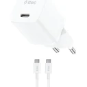 TTEC SmartCharger GaN 20W PD Ταξιδιωτικός Φορτιστής με Καλώδιο USB C σε USB C 60W Λευκό