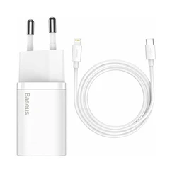 Φορτιστής Πρίζας Baseus με Θύρα USB-C και Καλώδιο Lightning 20W Power Delivery Λευκός