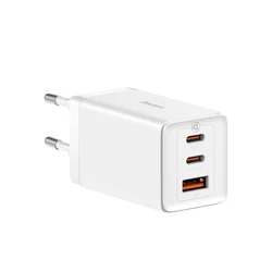 Φορτιστής Πρίζας Baseus με Θύρα USB-A και 2 Θύρες USB-C 65W Quick Charge 3.0 Λευκός