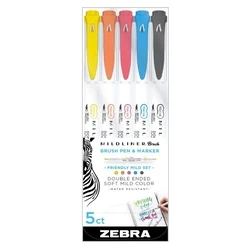 Μαρκαδόροι Zebra Mildliner Double Ended Brush Pen & Marker Bold & Fine Point 5 Pack Friendly Mild