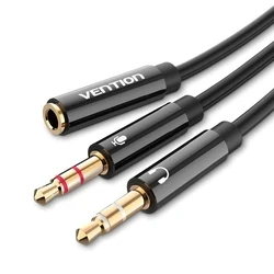 Καλώδιο 3.5mm Vention 2*3.5mm Male to 4Pole Female Audio 0.3M Black ABS Type