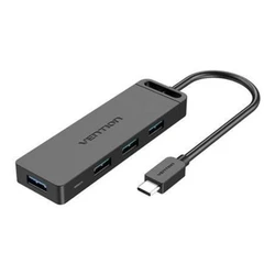 USB Hub Vention Type-C to 4-Port 3.0 with Power Supply Black 0.5M ABS Type