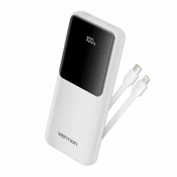 Power Bank Vention 10.000mAh (Micro-USB + USB-C + USB-A) with Built-In Type-C and Lightning 22.5W White Display (FHOW0)