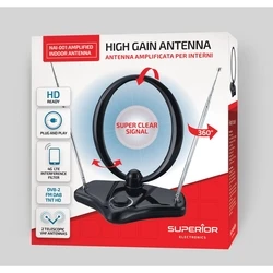 Εσωτερική Ενισχυμένη Κεραία Τηλεόρασης Superior VHF/UHF/FM/Full HD/4K (SUPNAI001)