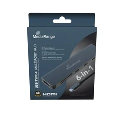 Docking Station USB MediaRange Type-C 6-in-1 multiport adapter, silver (MRCS519)