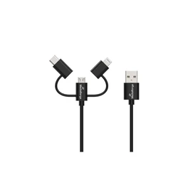 Καλώδιο USB MediaRange 3-in-1 Charge and Sync, micro USB, USB Type-C and Lightning 12W 1.0m, Black (MRCS246)