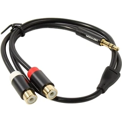 Vention Audio Cable 3.5mm Male to 2 RCA Female 0.3m Black Metal Type