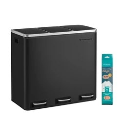 Songmics Triple Pedal Bin Stainless Steel with Soft Close 54 L Black