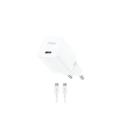 TTEC SmartCharger GaN 20W PD Ταξιδιωτικός Φορτιστής με Καλώδιο USB C σε USB C 60W Λευκό