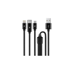 TTEC AlumiCable Trio Charge Data Cable Type C Lightning Micro USB 100cm Black