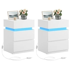 VASAGLE κομοδίνο με ενσωματωμένο LED φωτισμό λευκό 2 τεμάχια LET0830W01 VASLET0830W01