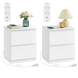 VASAGLE κομοδίνο με ενσωματωμένη πρίζα και 2 θύρες USB λευκό 2 τεμάχια