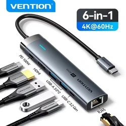 VENTION Docking Station USB C σε HDMI USB 3 2 Gen 1 Type C USB 3 0 2 RJ45 PD Gray Aluminum Alloy Type TGNHB